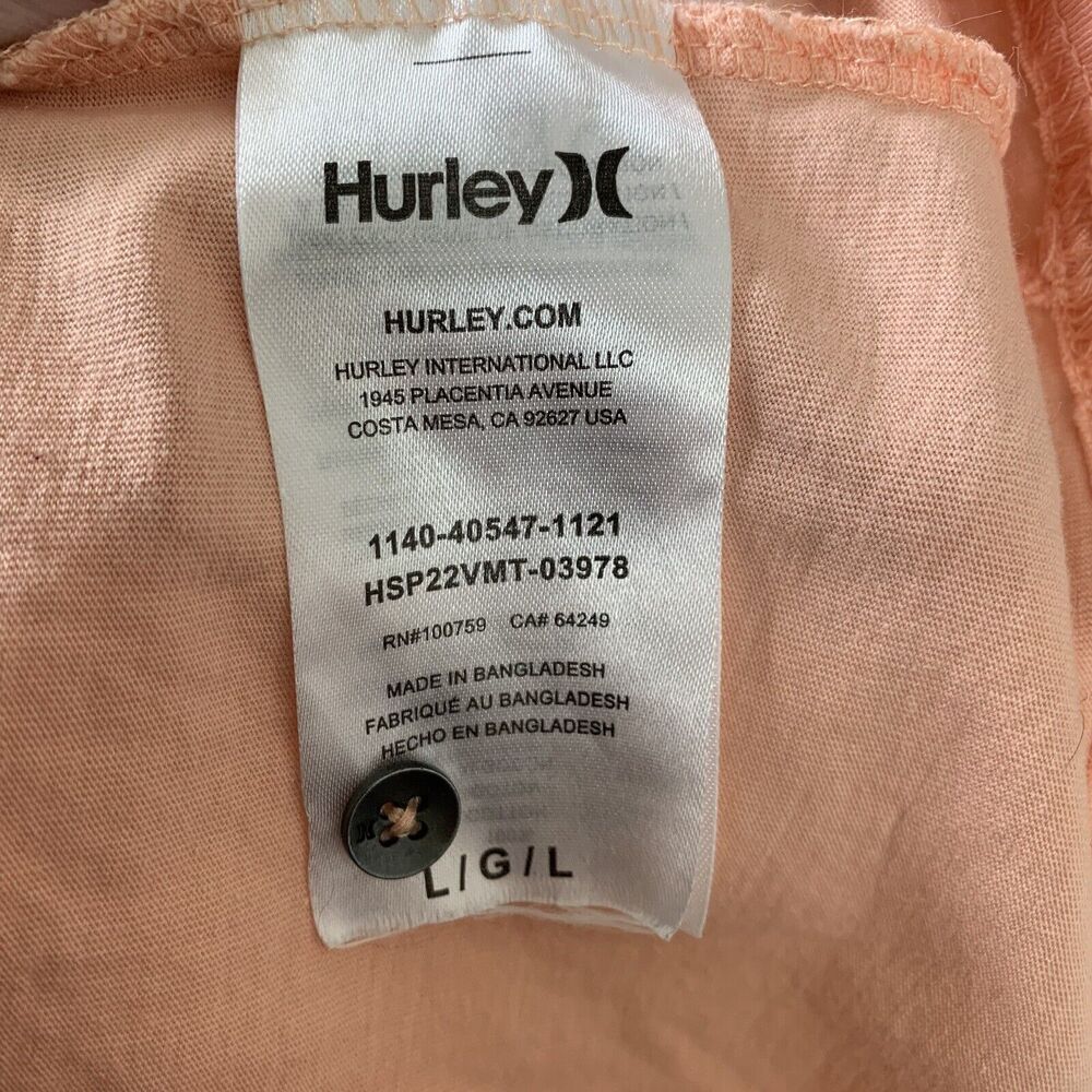 Hurley T-Shirt Mens Size Large Long Sleeve Henley Peach SURF CLUB Cotton - Picture 4 of 7